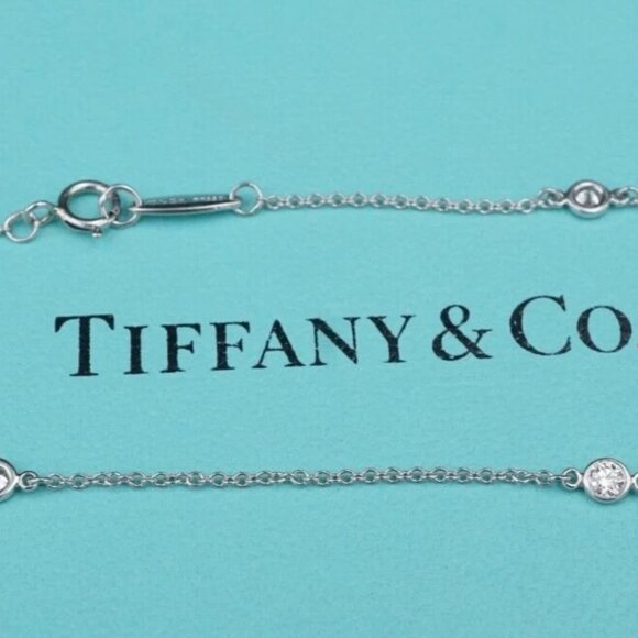 $2250 Tiffany Co Elsa Peretti 3 Diamonds By The Yard Platinum Bracelet 7 inches - Picture 3 of 10